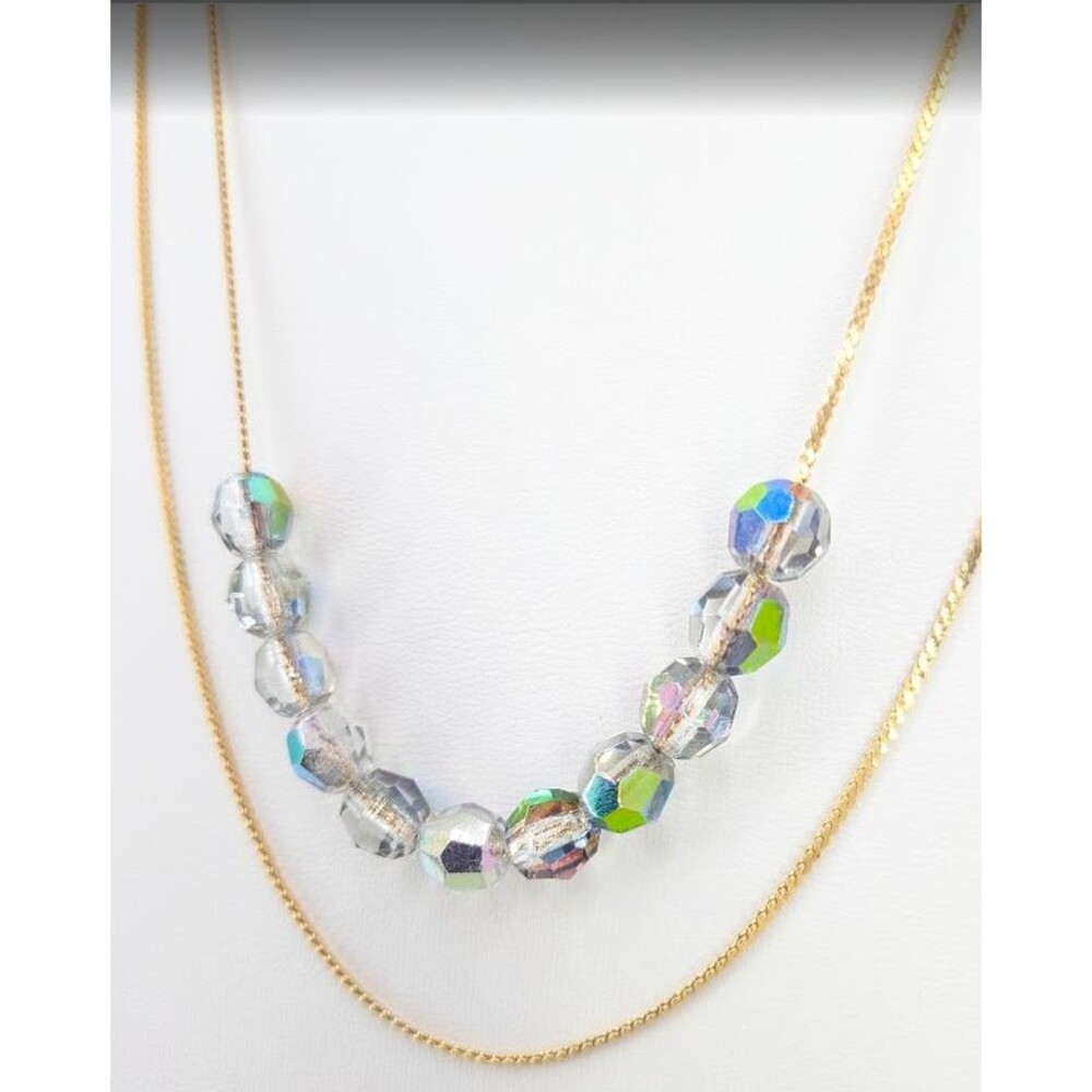 Vintage Necklace Double Strand Gold Tone Iridescent Faceted Plastic Beads 22in - Picture 4 of 16